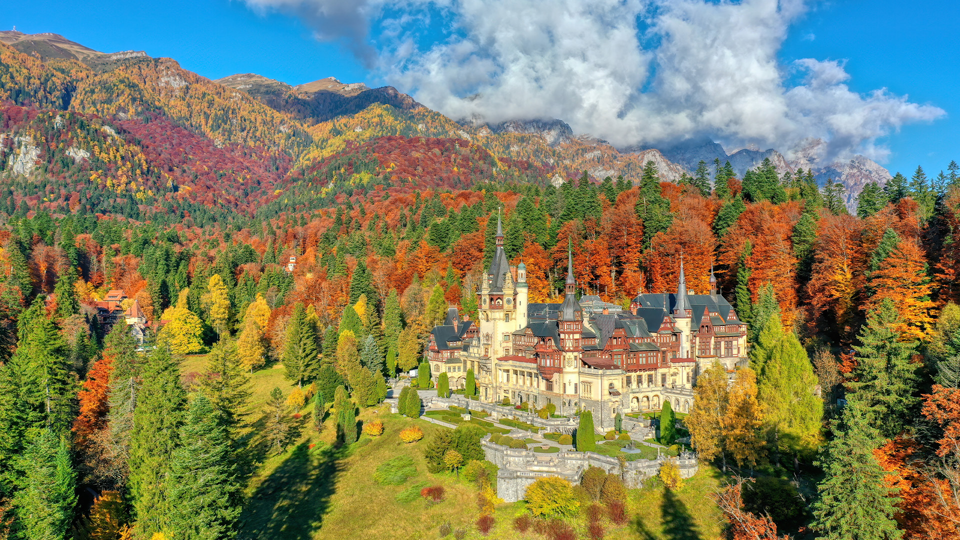 Dichter Wald, inmitten ein Schloss in Rumänien.