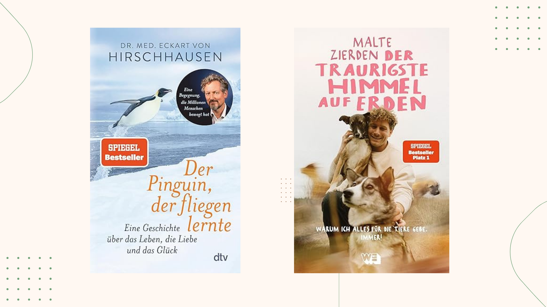 Cover der Bücher: Der Pinguin, der fliegen lernte und Der traurigste Himmel auf Erden.